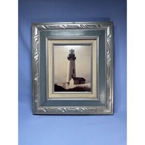Lighthouse Photo (Signed) In Blue Grey/Silver Tone Wood Frame with Glass 15x17.5